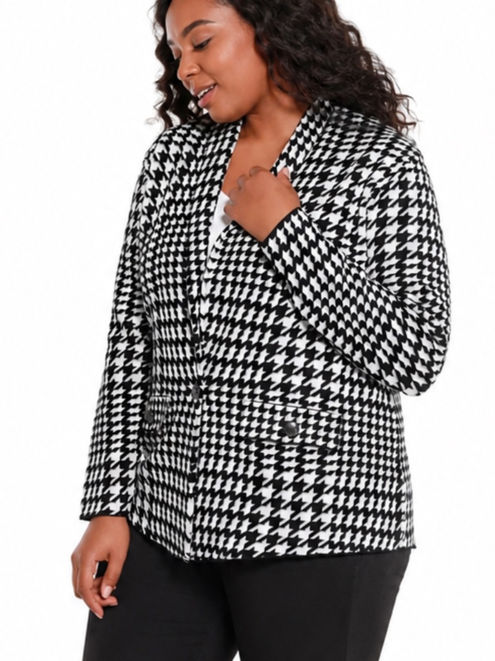 BELLDINI Black/White Houndstooth Ponte Knit Blazer Size XLP NWOT